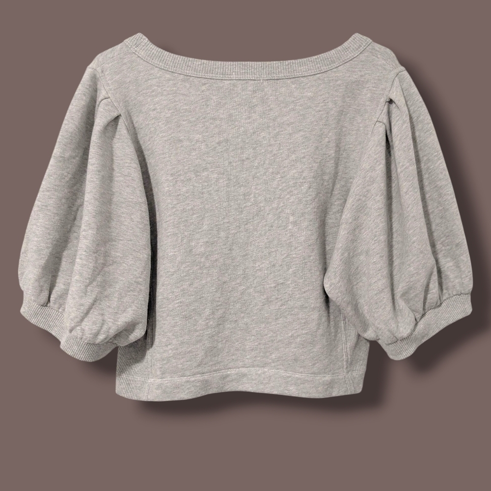 Aerie Heather Grey French Terry Scoop Neck Puff Sleeve Cropped Sweatshirt LG - Picture 3 of 10
